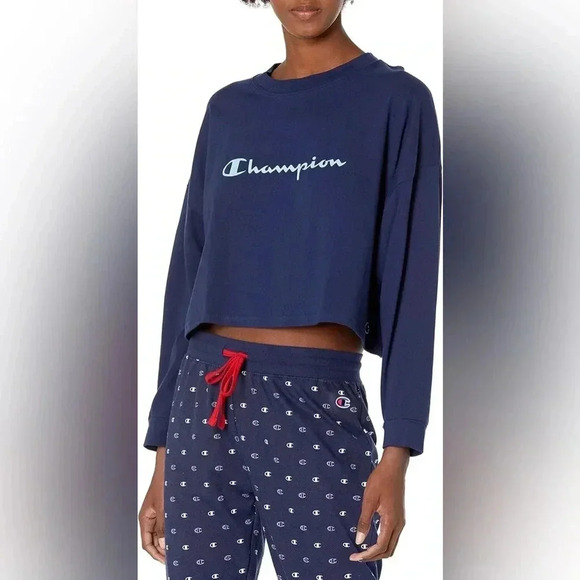 NWT Champion Women's Sleep Cropped Tee, Script Logo - Picture 1 of 4